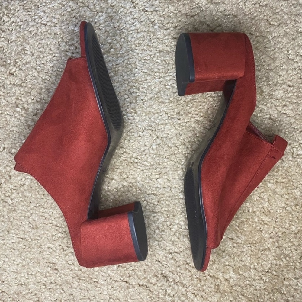 Zara Red Suede Mules With Block Heel Size 37 Eu - image 4